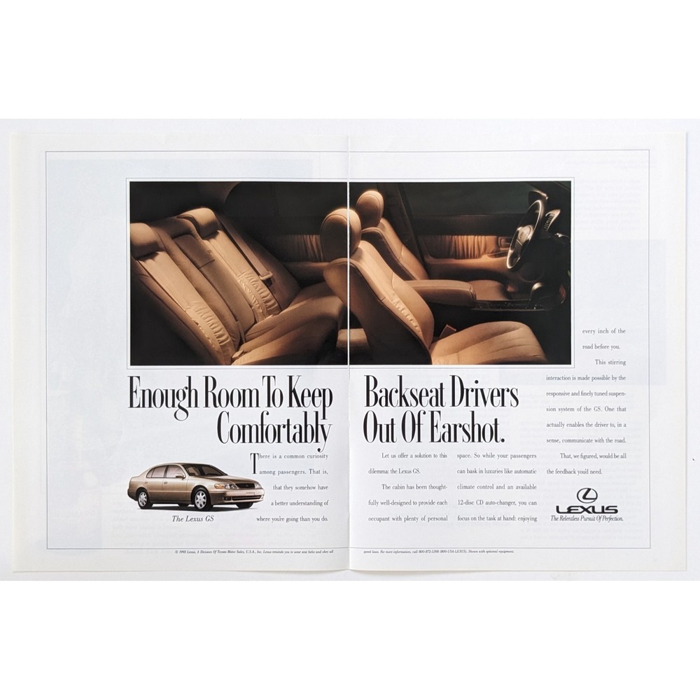 Vintage 1993 Print Ad Lexus GS Sedan‎ Luxury Car Spacious Interior Leather Tan